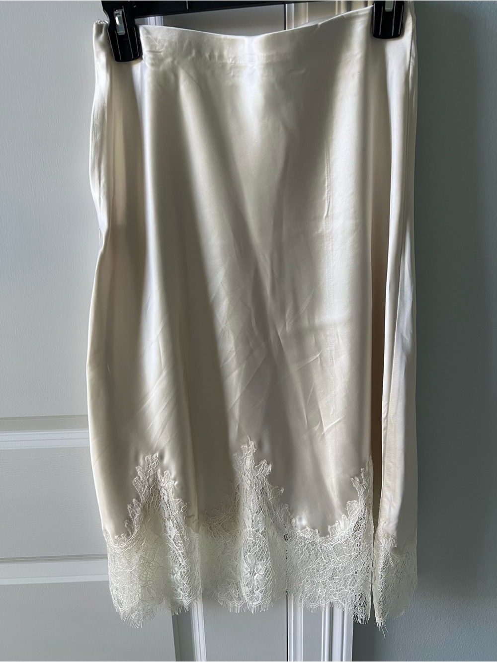 Aqua Ivory Lace-Hem Satin Slip Skirt